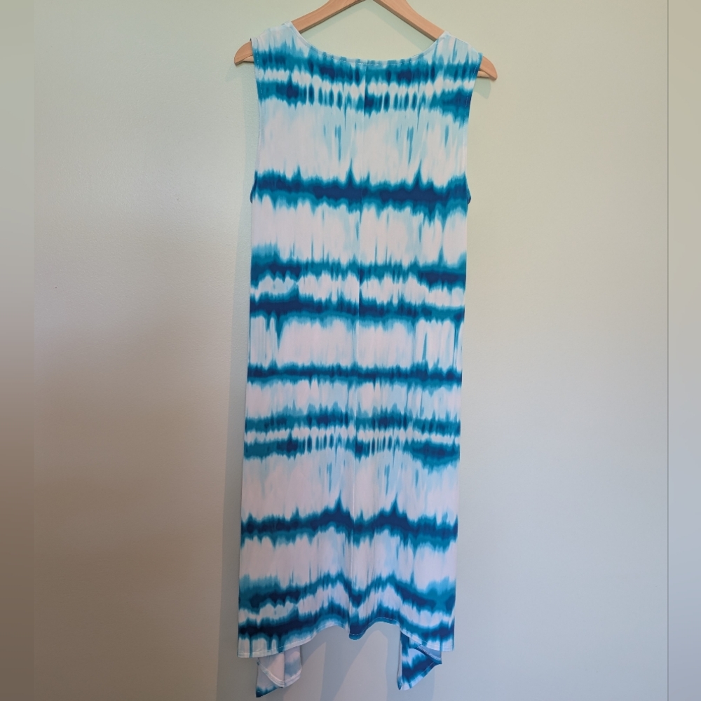Chico's detail shoulder midi dress pattern clear aqua dress - Picture 6 of 7